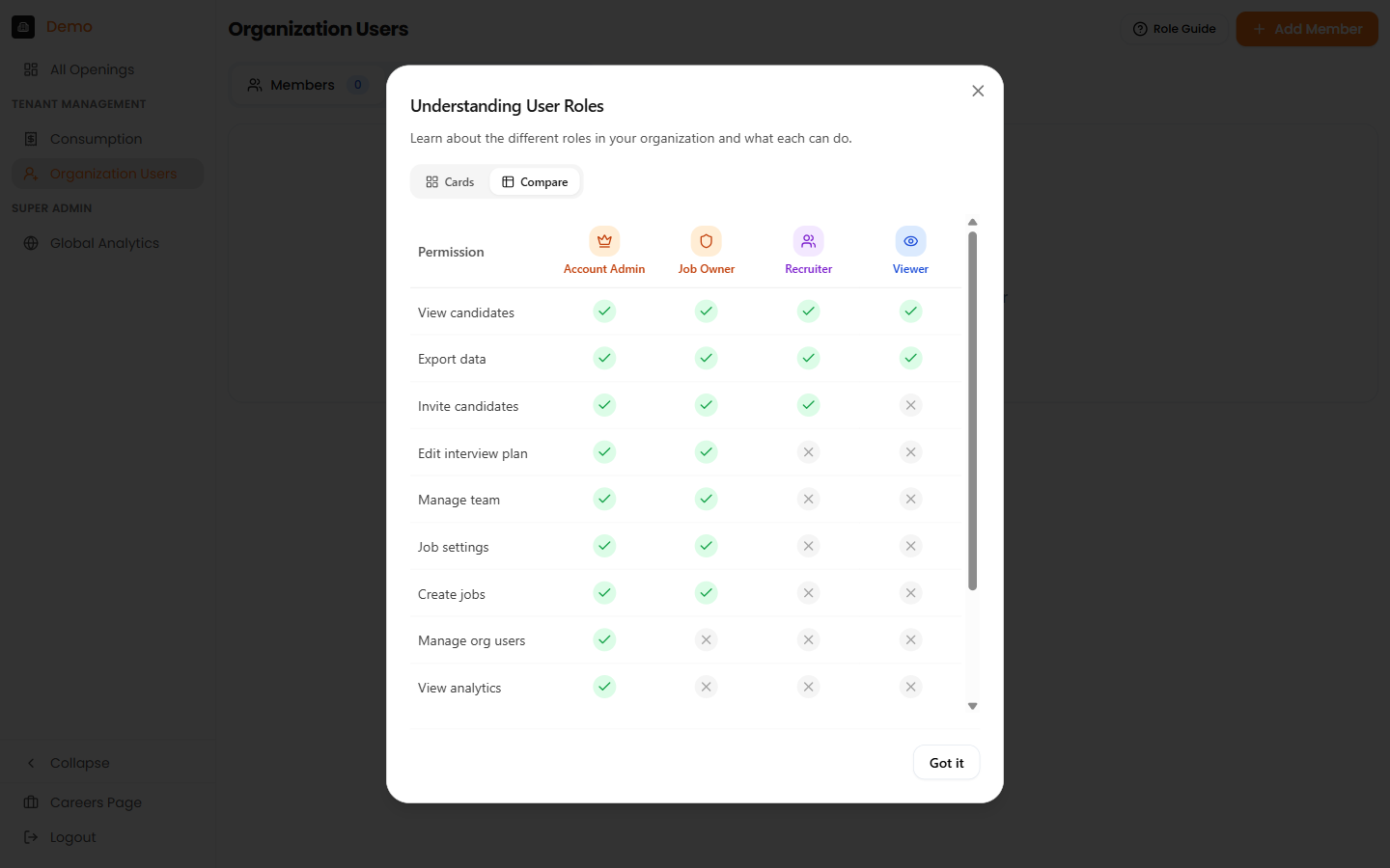 Role Guide - Compare View