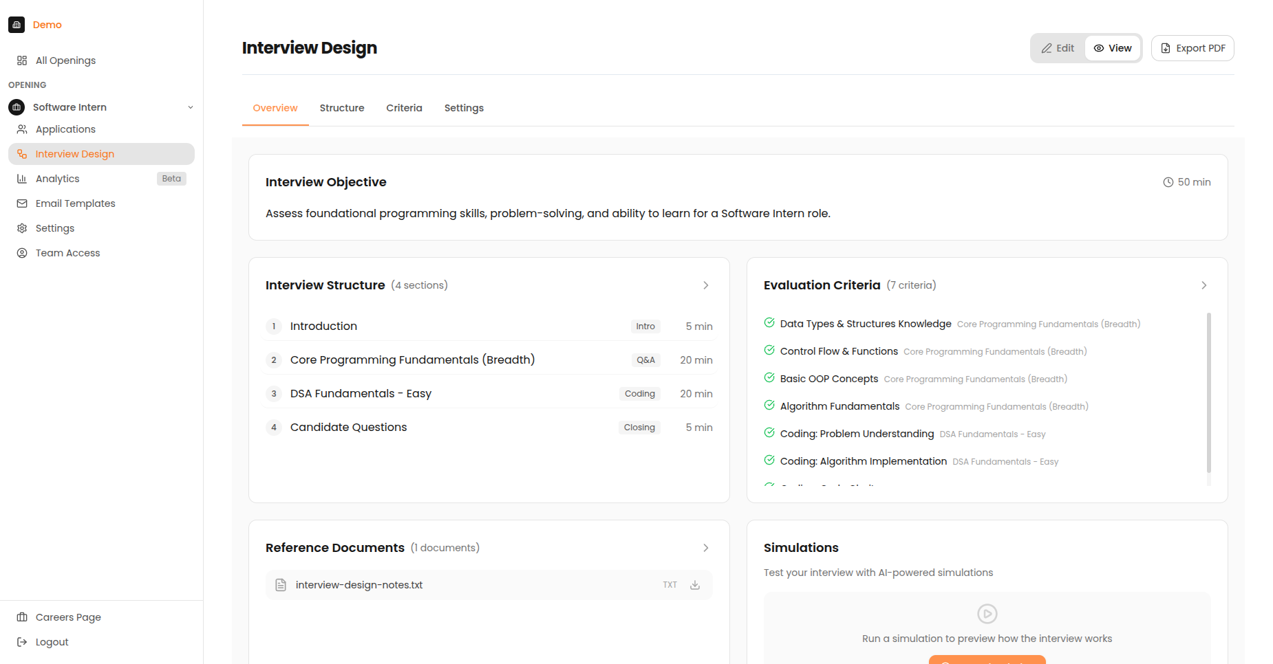 Interview Design Overview