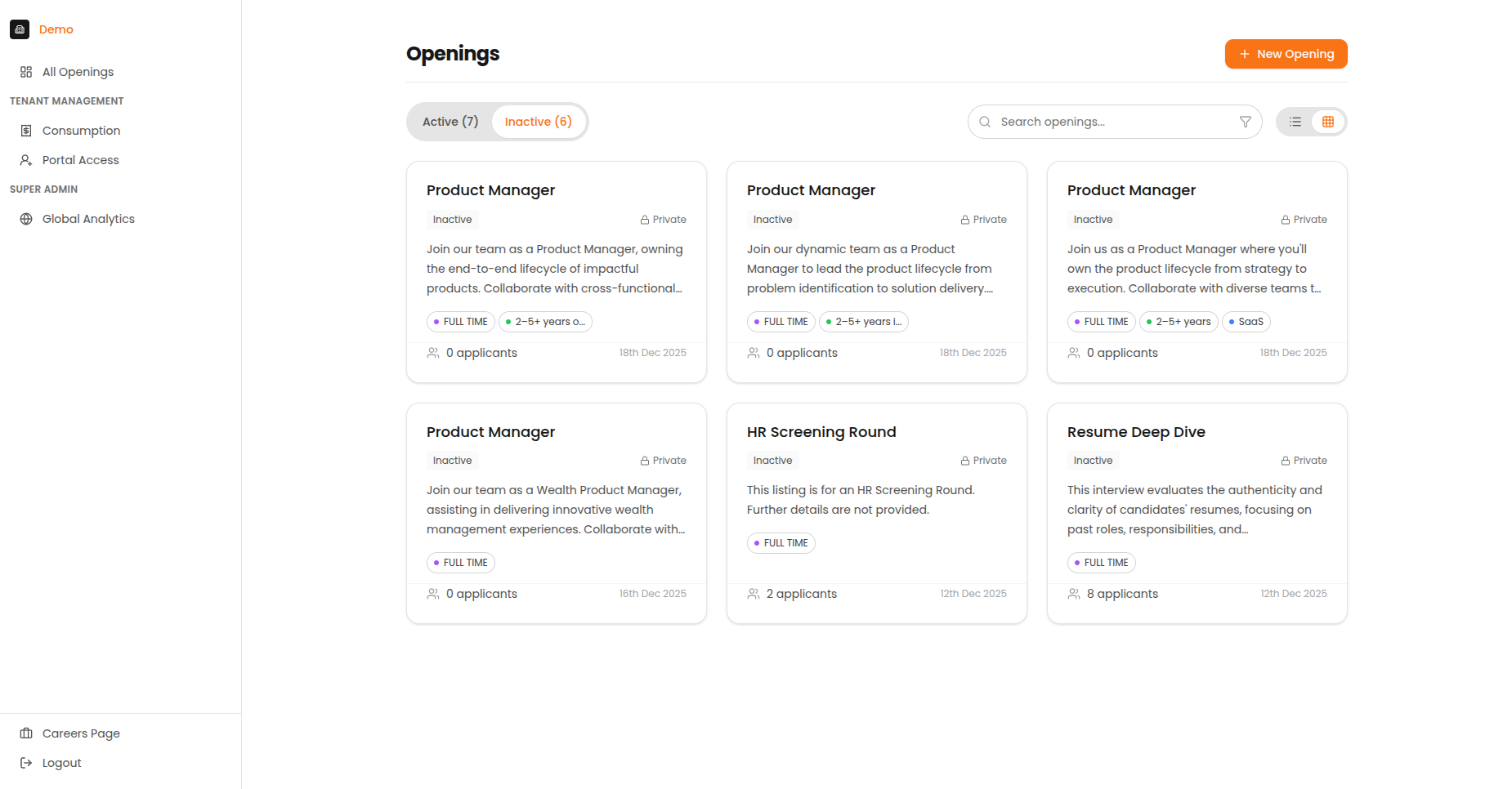 Jobs List - Inactive