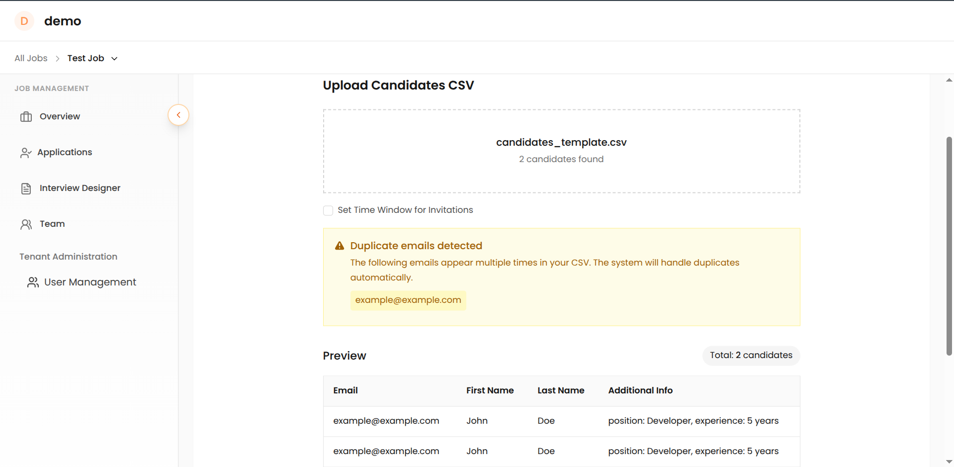 Validation Warning Example